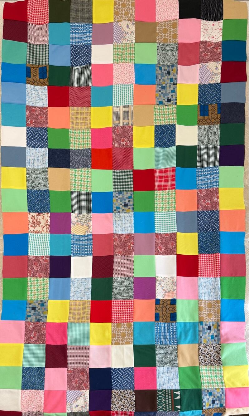 Polyester Patchwork Quilt Topper 45x81 Vintage 1970s Unfinished Colorful Hippie